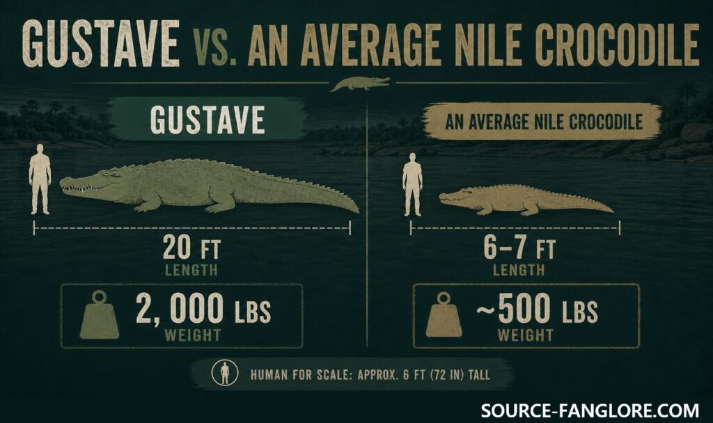 Infographic explaining the difference between gustave and an average nile crocodile