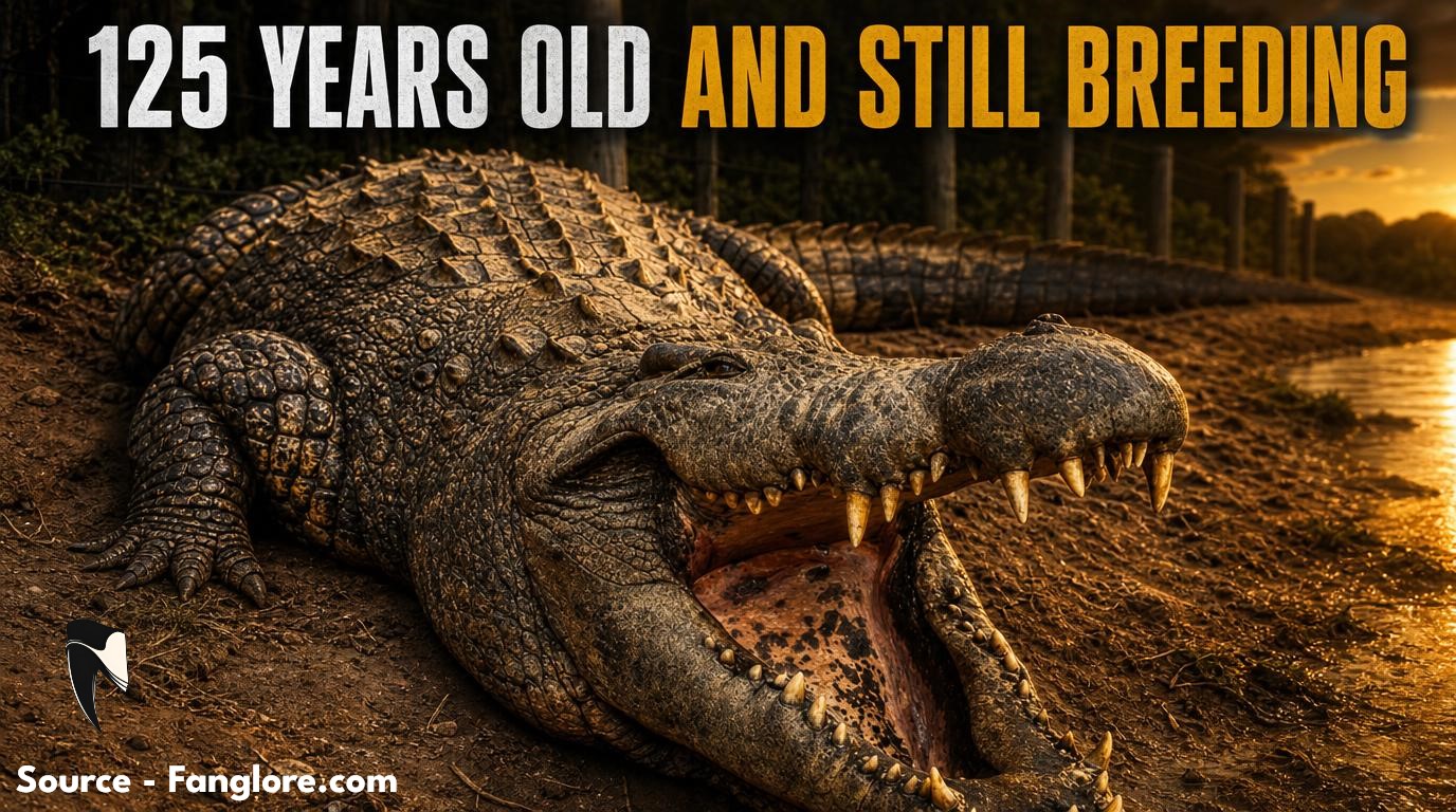 Featured Image Henry the Nile crocodile, the world's oldest known crocodile at 125 years old, basking on a riverbank at Crocworld Conservation Centre in South Africa