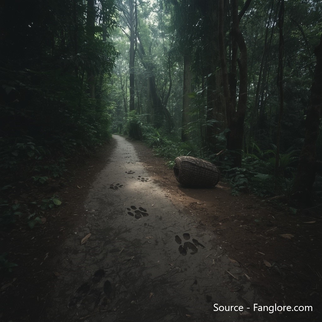 Fresh Bengal tiger paw prints on a forest trail in the Himalayan foothills where the Demon of Champawat hunted its victims.